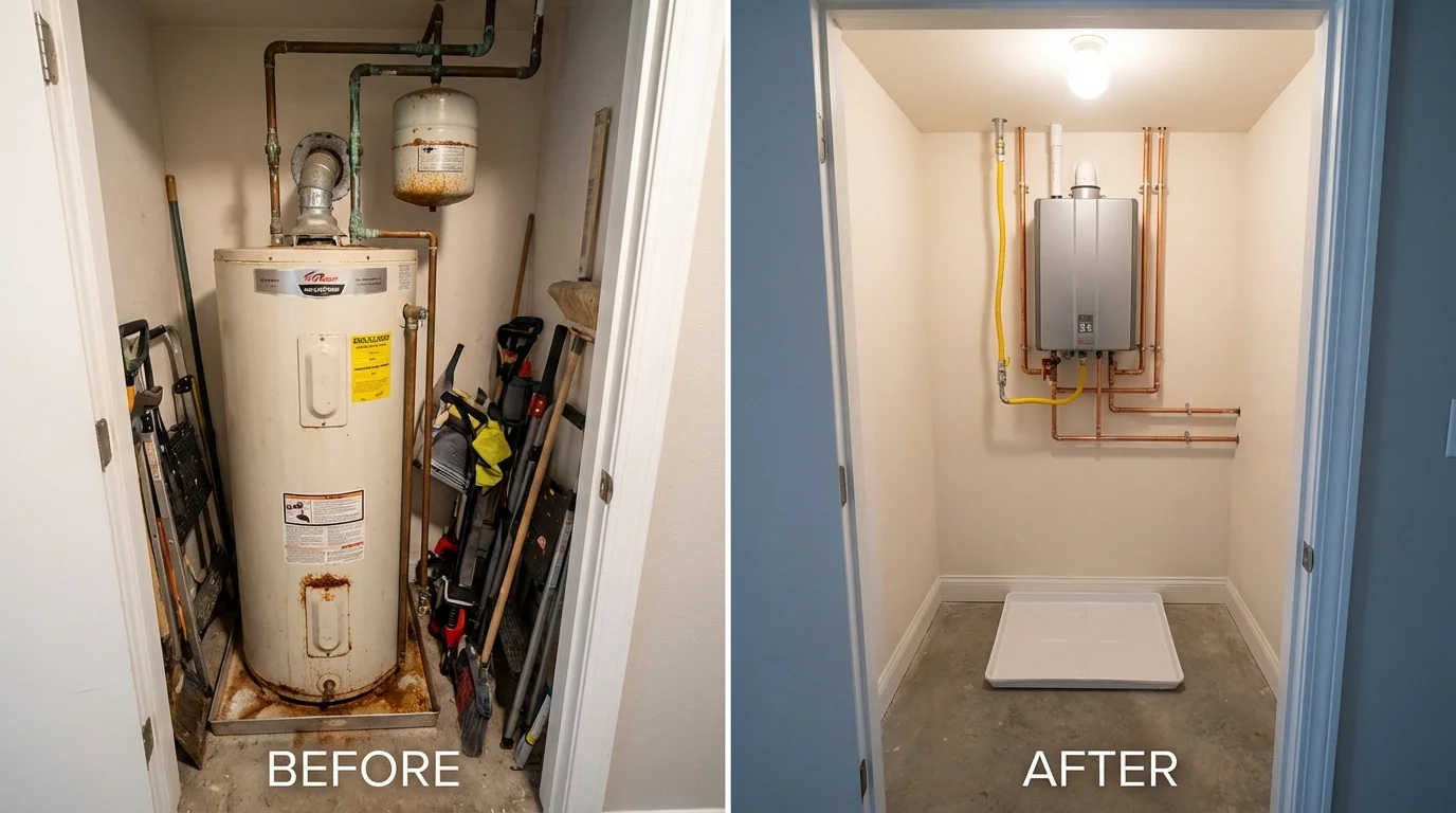 Tank water heater versus wall-mounted tankless unit comparison for Mentone, CA homeowners