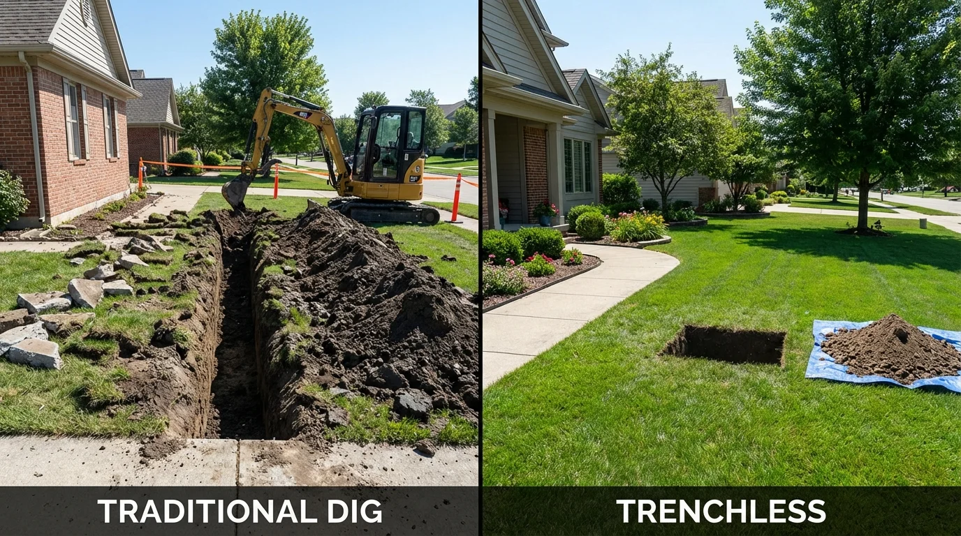 Trenchless sewer repair with minimal yard damage versus traditional excavation in Mentone, CA